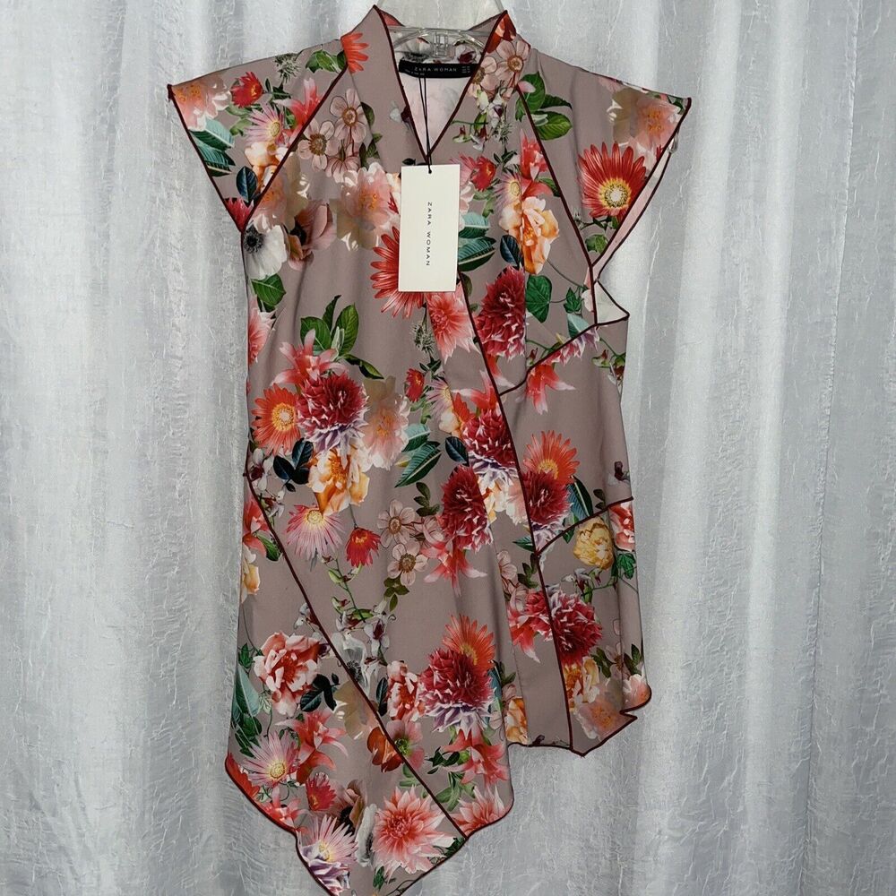 ZARA WOMEN'S FLORAL TOP BLOUSE SIZE XS NWT - Picture 1 of 6